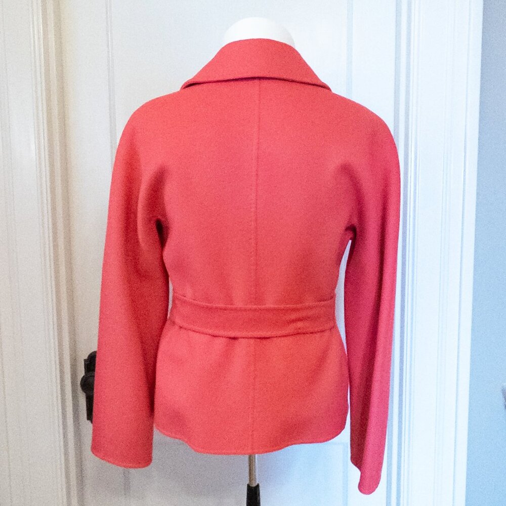 Max Mara Cucito A Mano Cashgora Wool Angora Belted Jacket Coral Sz 8 - Picture 4 of 16